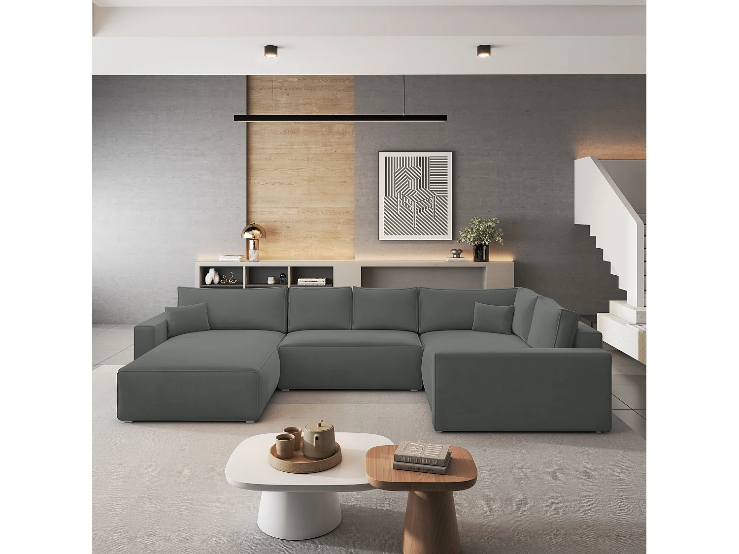 Canapé D'angle Velami Gris En Velours Avec Fonction De Couchage