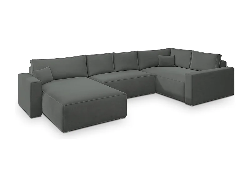 Canapé D'angle Velami Gris En Velours Avec Fonction De Couchage