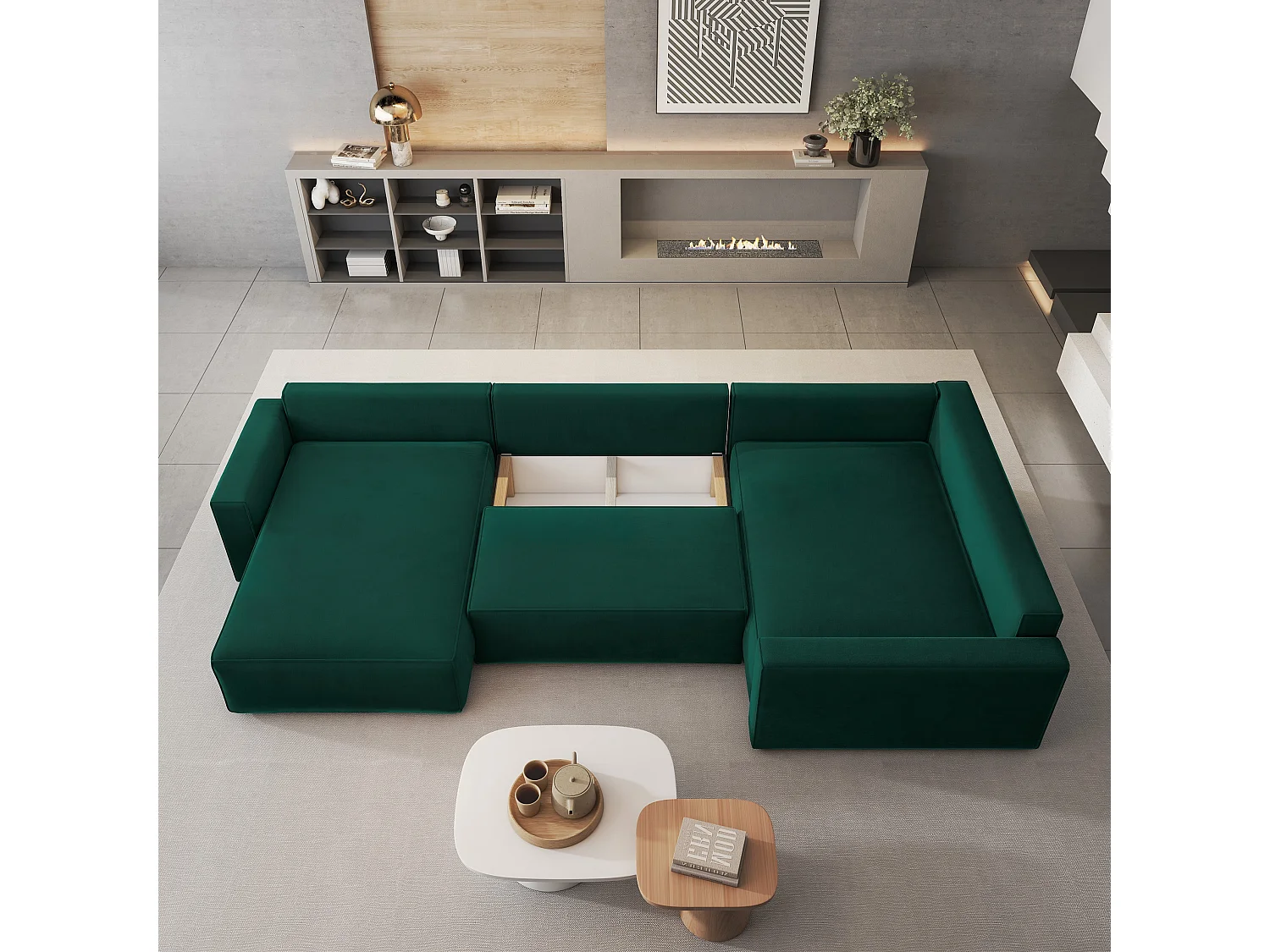 Canapé D'angle Velami Vert Sapin En Velours Avec Fonction De Couchage