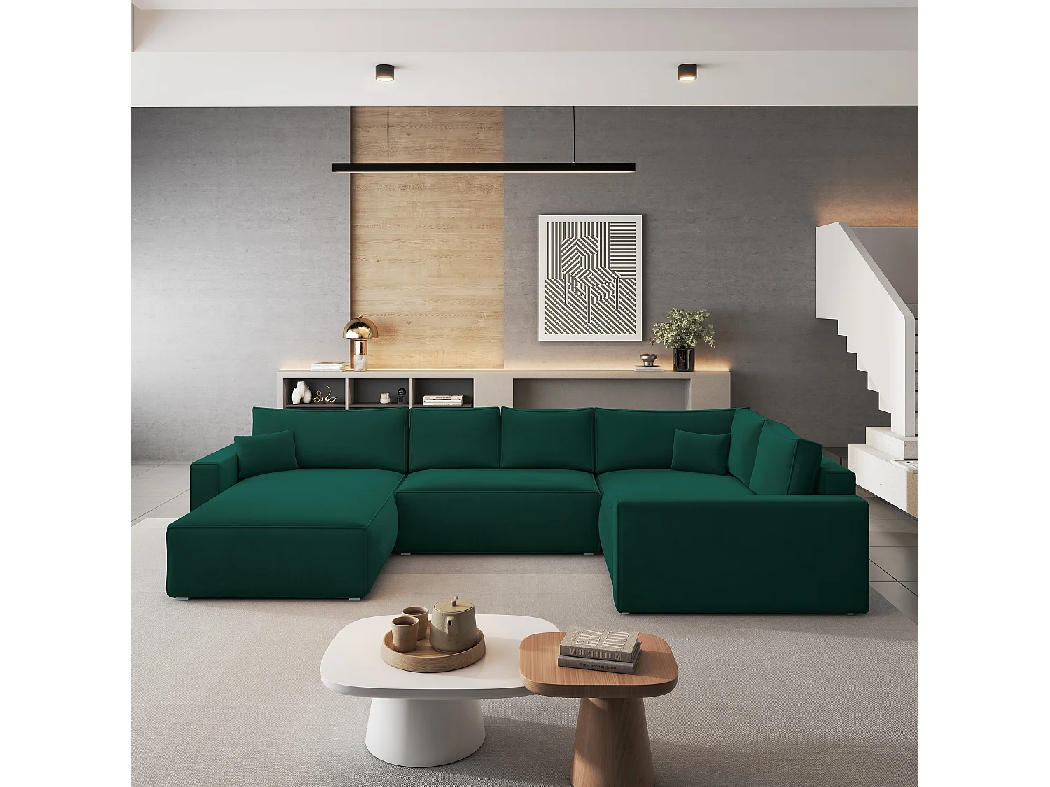 Canapé D'angle Velami Vert Sapin En Velours Avec Fonction De Couchage