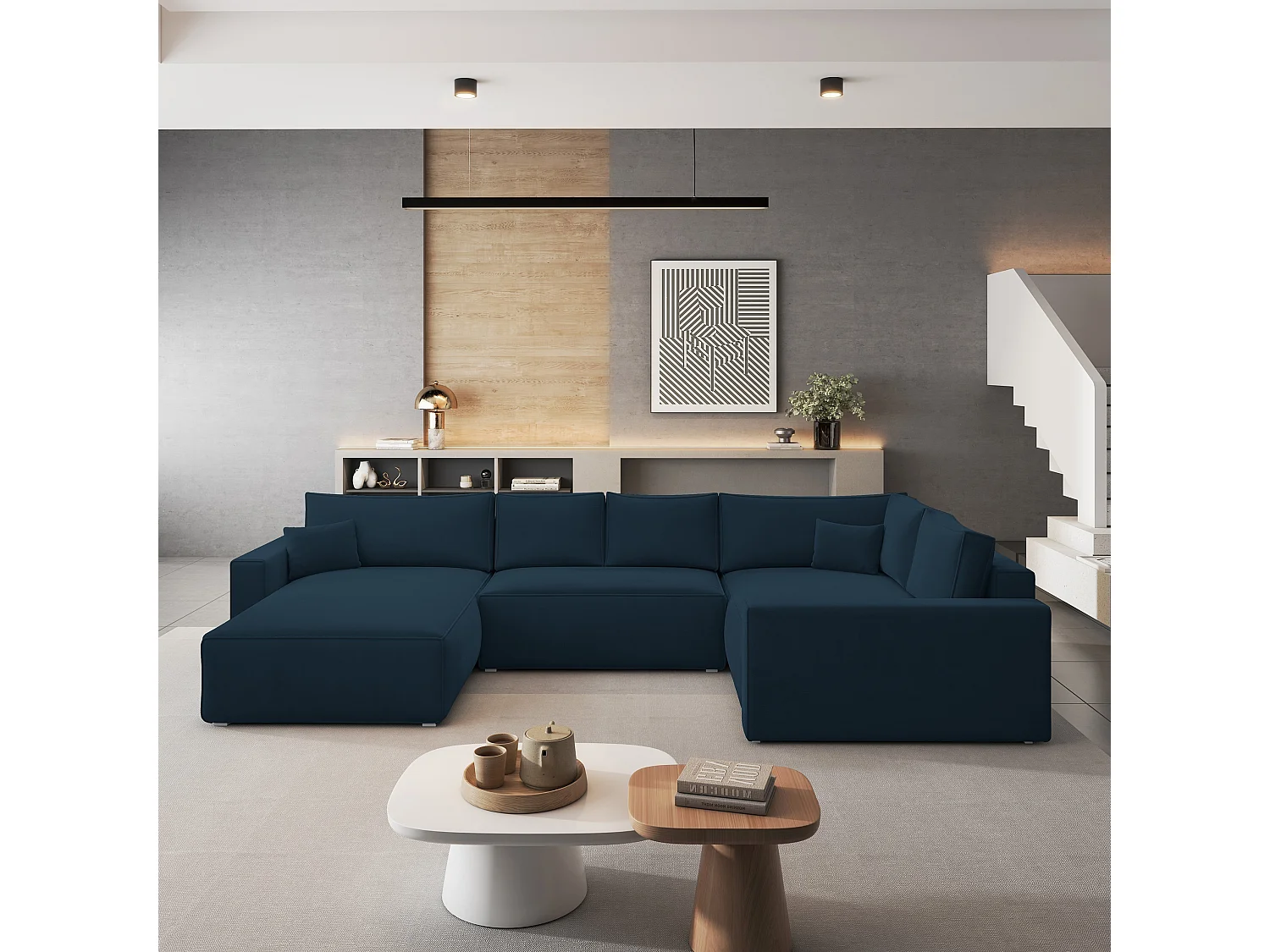 Canapé D'angle Velami Bleu En Velours Avec Fonction De Couchage