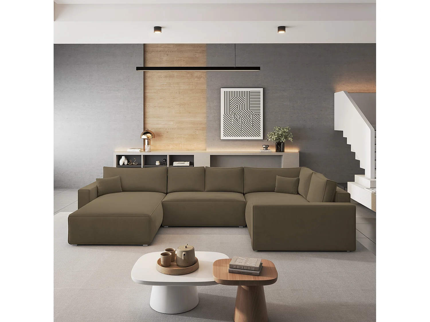 Canapé D'angle Velami Beige En Velours Avec Fonction De Couchage