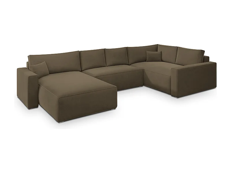 Canapé D'angle Velami Beige En Velours Avec Fonction De Couchage