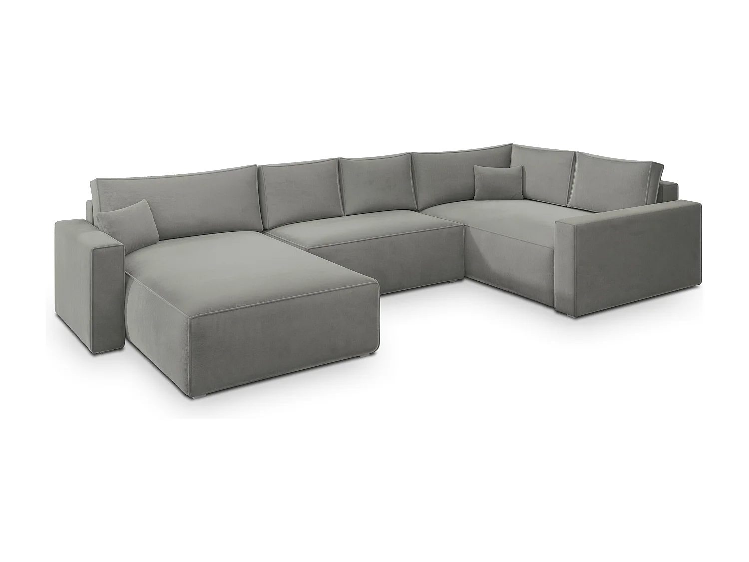 Canapé D'angle Velami Gris Clair En Velours Avec Fonction De Couchage