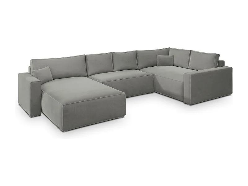 Canapé D'angle Velami Gris Clair En Velours Avec Fonction De Couchage