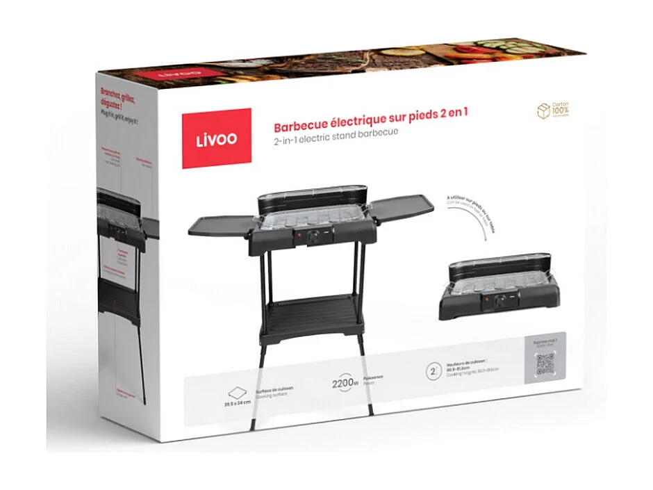 Livoo Barbecue électrique sur pieds 2200w noir - DOM507
