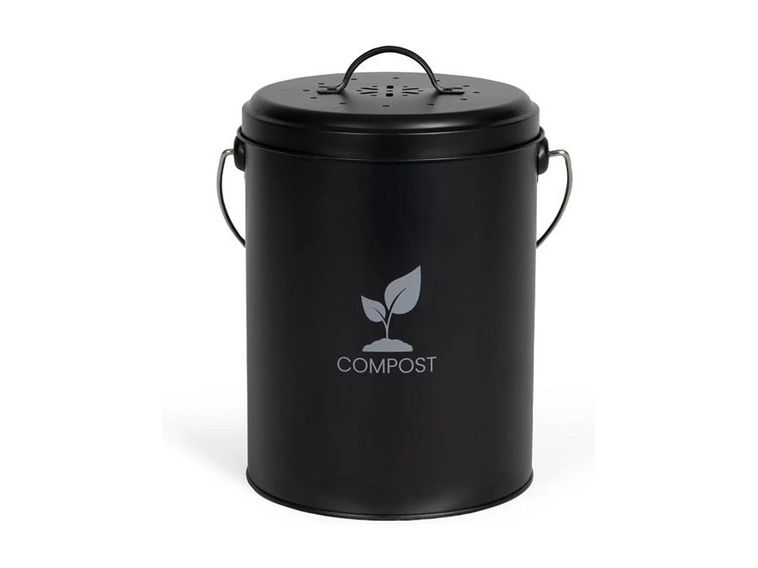 6 L zwarte metalen keukencompostemmer met actief koolstoffilter, compact en praktisch, Ø18 cm x H23 cm