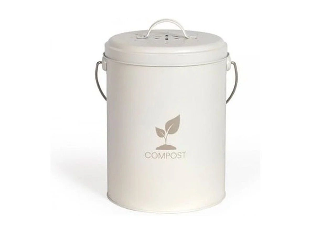 6 L keukencompostemmer metaal crème met actief koolstoffilter, compact Ø18 cm x H23 cm, modern design Livoo MES154C