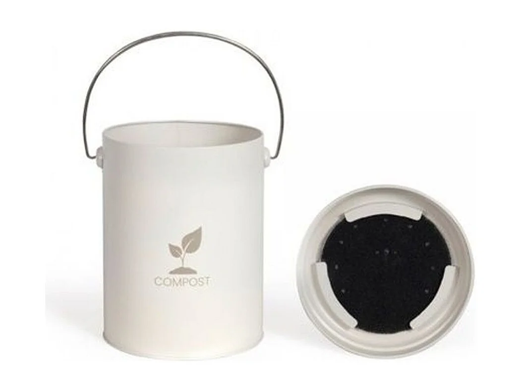 6 L keukencompostemmer metaal crème met actief koolstoffilter, compact Ø18 cm x H23 cm, modern design Livoo MES154C