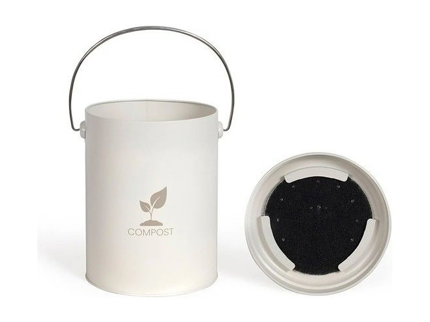 6 L keukencompostemmer metaal crème met actief koolstoffilter, compact Ø18 cm x H23 cm, modern design Livoo MES154C