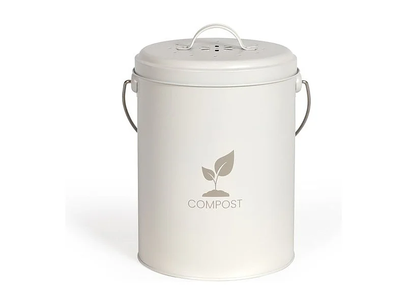 6 L keukencompostemmer metaal crème met actief koolstoffilter, compact Ø18 cm x H23 cm, modern design Livoo MES154C