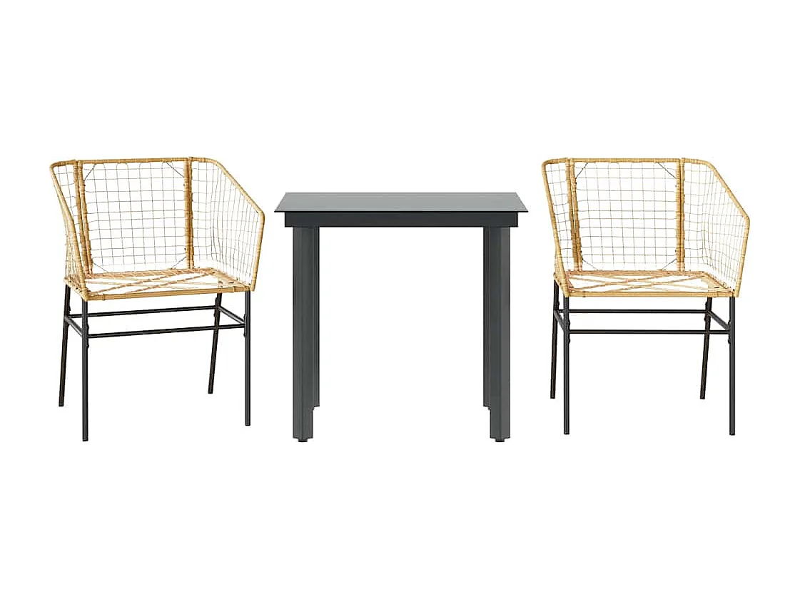 Juego de comedor jardín 3 piezas ratán sintético vidrio marrón