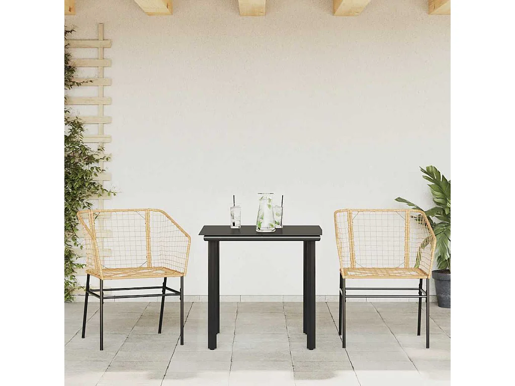 Juego de comedor jardín 3 piezas ratán sintético vidrio marrón