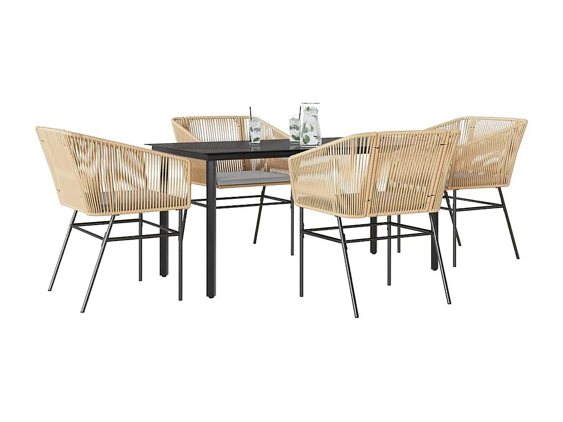 Juego de comedor jardín 5 piezas cojines ratán sintético marrón