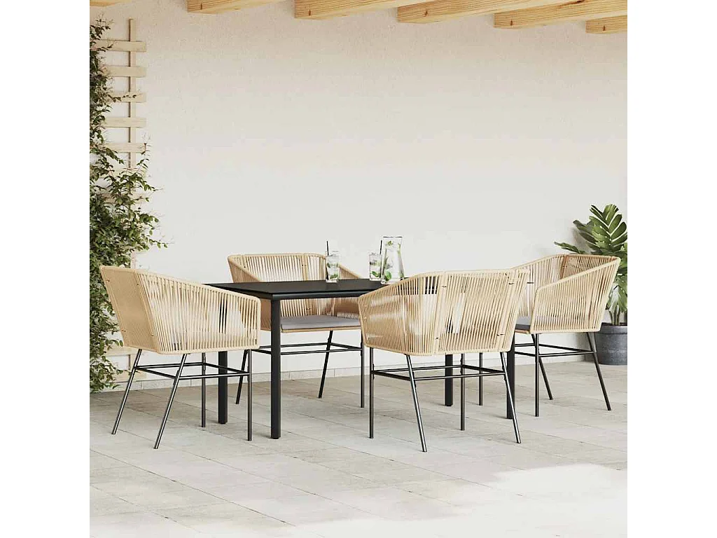 Juego de comedor jardín 5 piezas cojines ratán sintético marrón