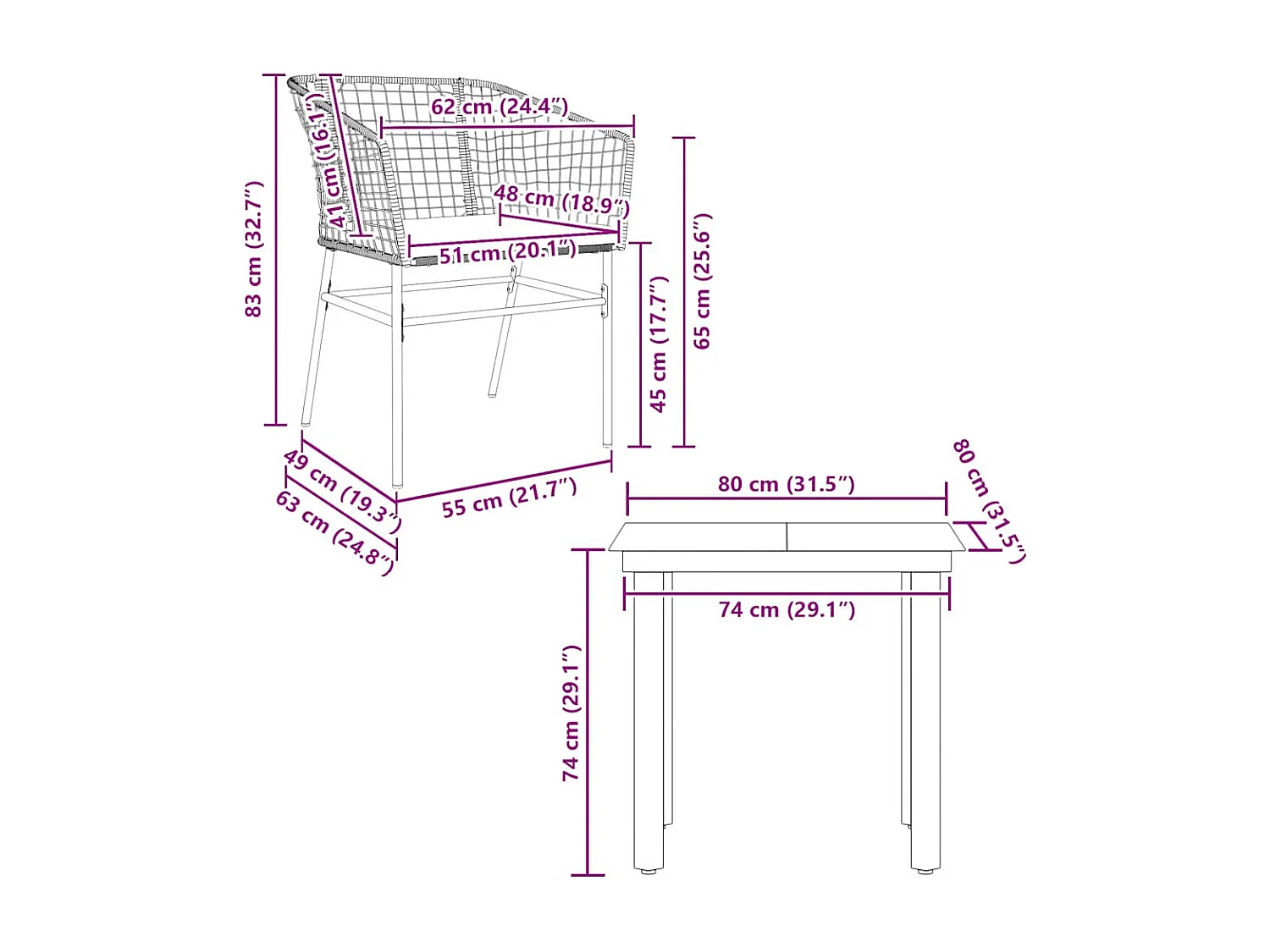 Set comedor jardín 3 piezas cojines ratán sintético vidrio negro