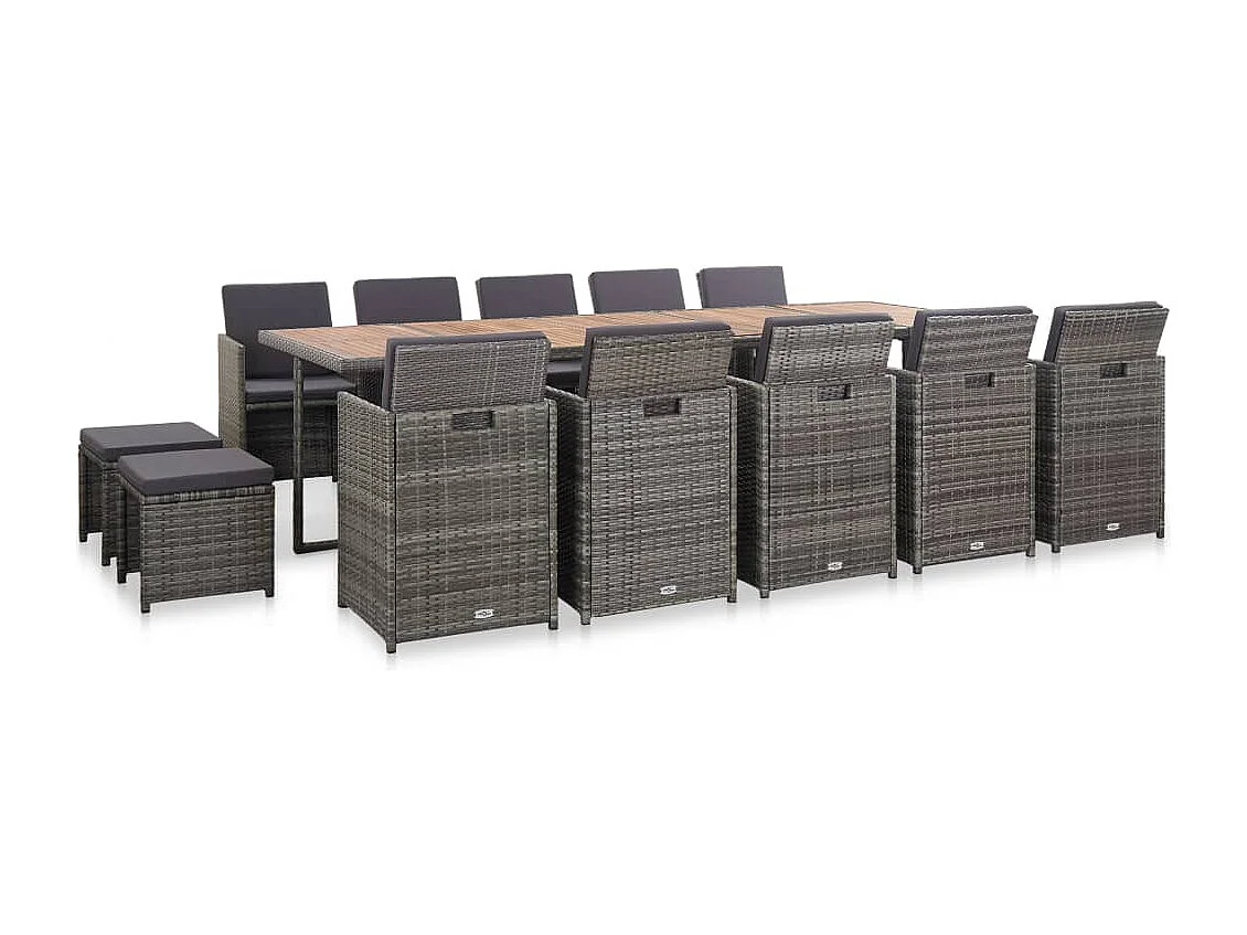 Ensemble à manger d'extérieur 15 pièces coussins rotin Anthracite