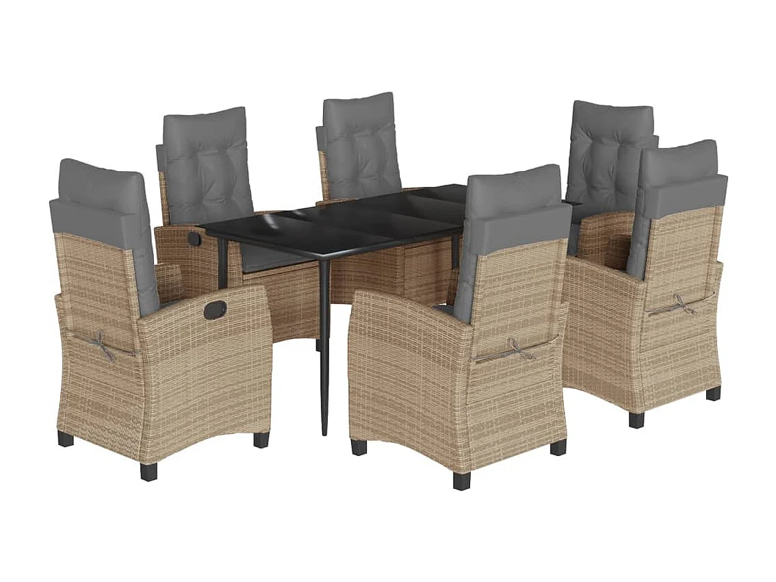 Ensemble à manger de jardin coussins 7 pièces mélange beige rotin