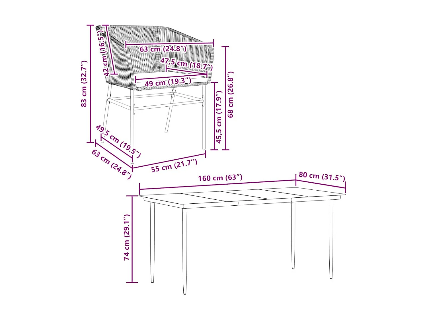 Ensemble à manger jardin coussins 7pièces marron poly rotin verre