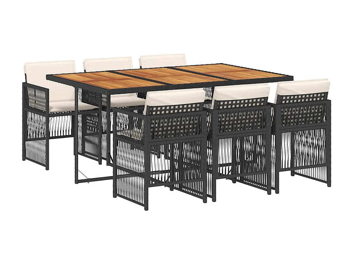 Ensemble à manger de jardin coussins 7pièces Noir Résine tressée
