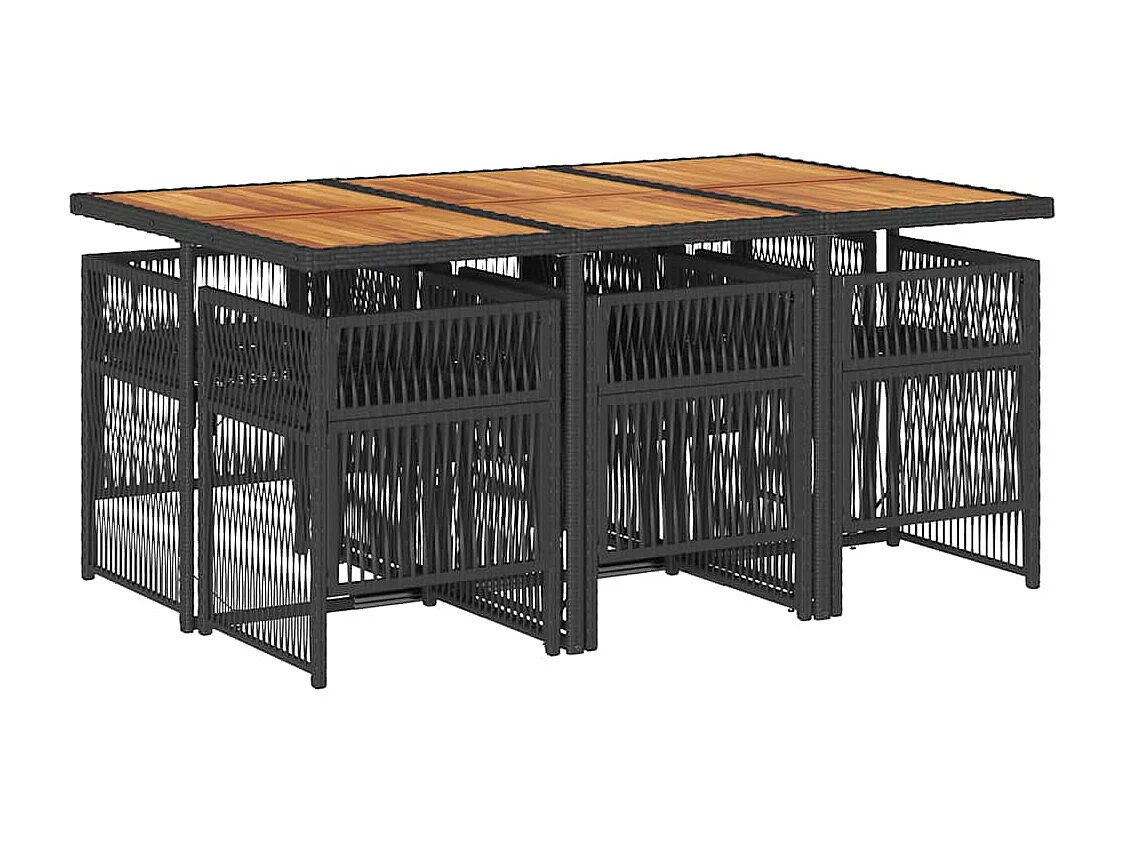 Ensemble à manger de jardin coussins 7pièces Noir Résine tressée