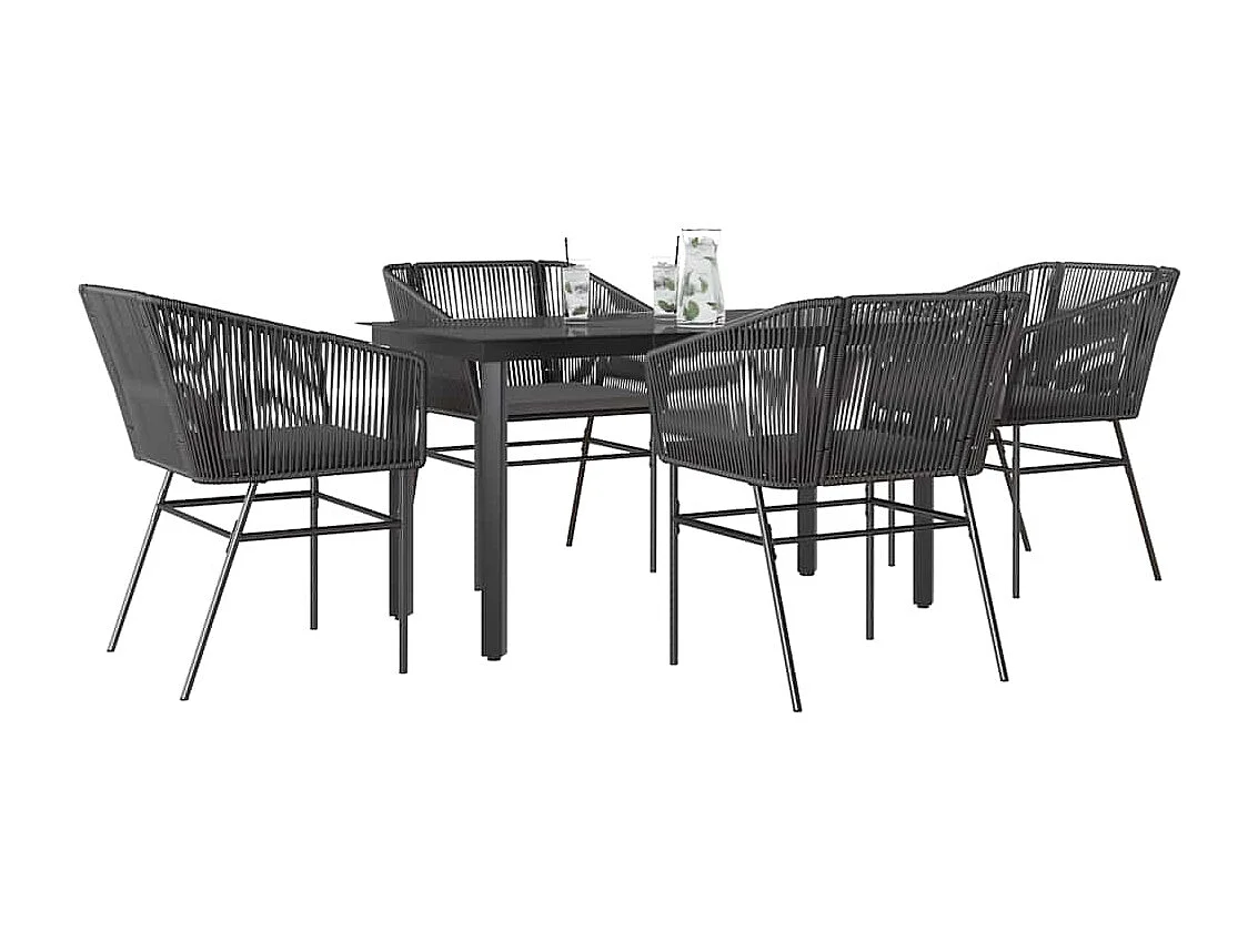 Juego de comedor jardín 5 piezas cojines ratán sintético negro