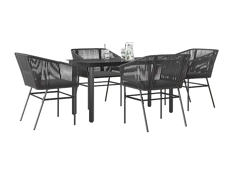 Juego de comedor jardín 5 piezas cojines ratán sintético negro