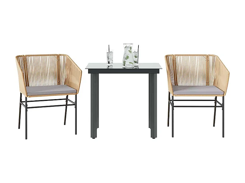 Juego de comedor jardín 3 piezas cojines ratán sintético marrón