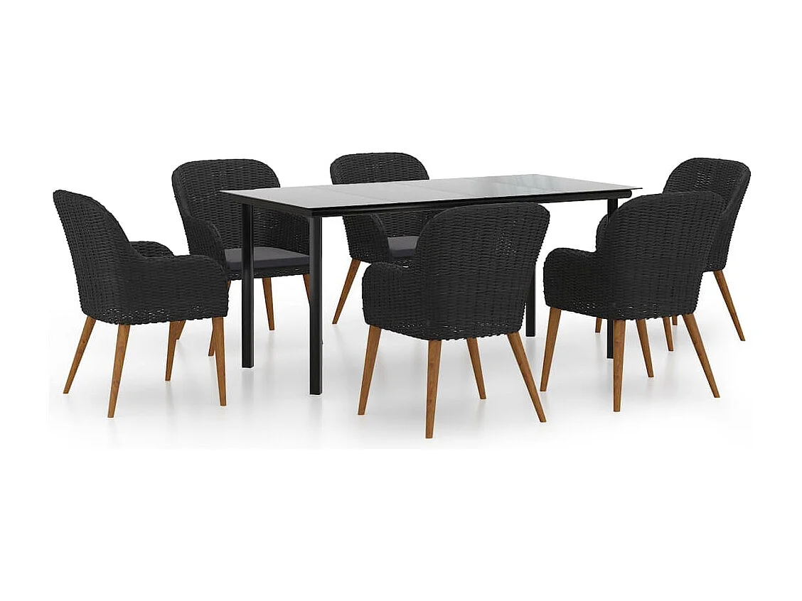 Juego de comedor de jardín 7 piezas con cojines negro