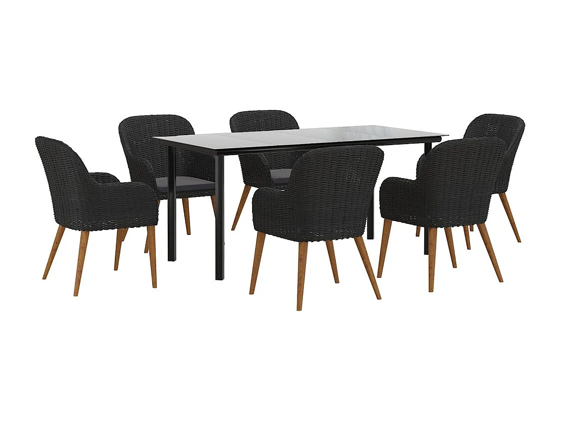 Juego de comedor de jardín 7 piezas con cojines negro