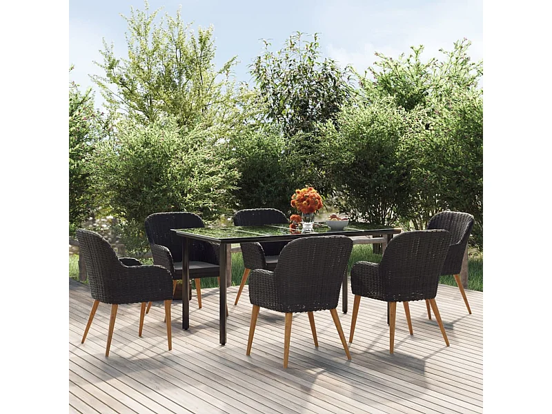 Juego de comedor de jardín 7 piezas con cojines negro