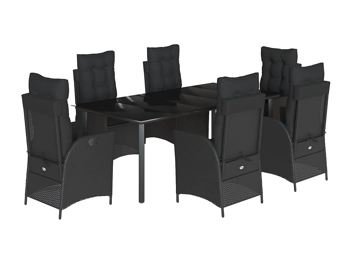 Ensemble à manger de jardin coussins 7pièces Noir Résine tressée