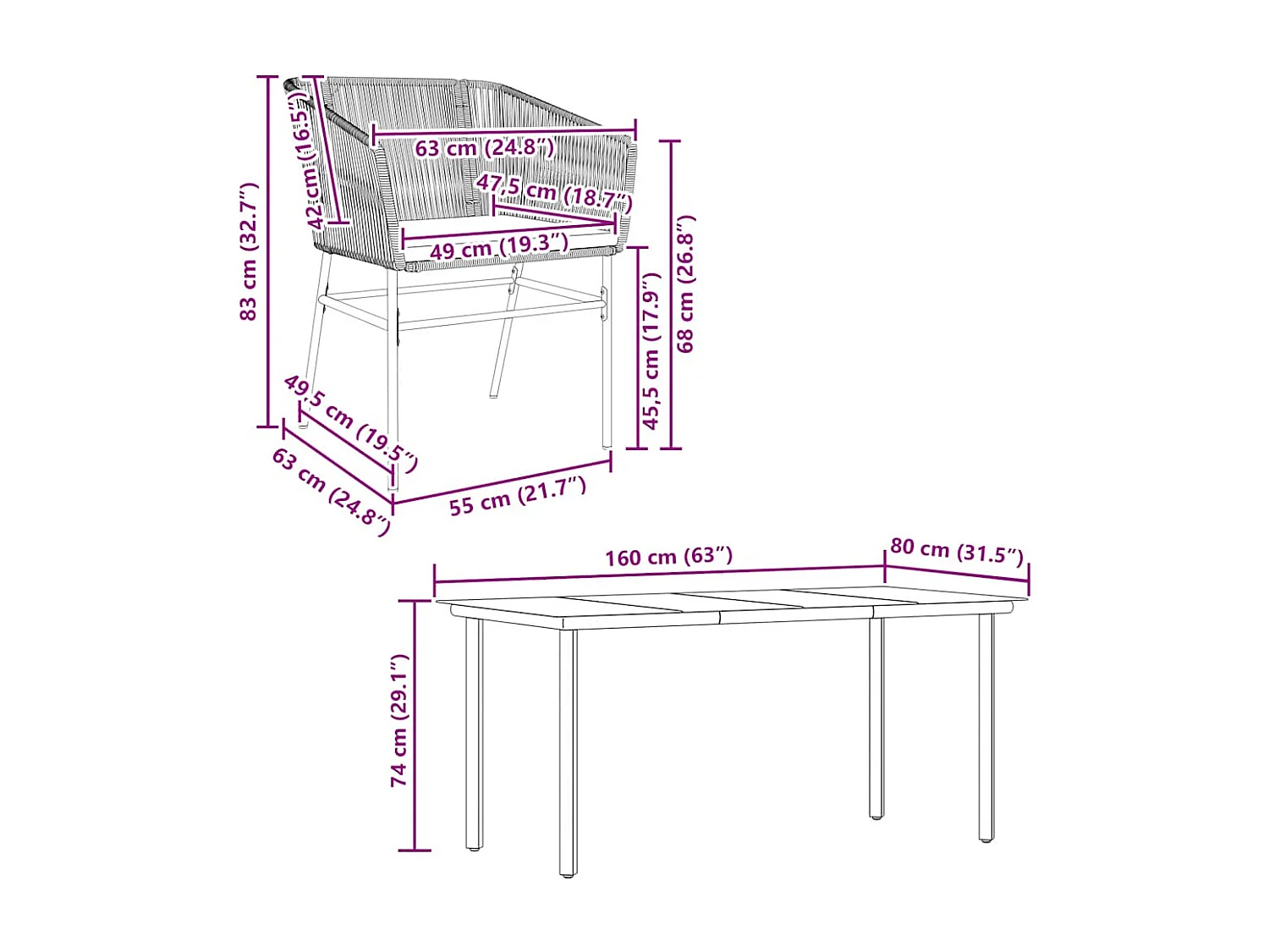 Ensemble à manger de jardin coussins 7pièces noir poly rotin verre