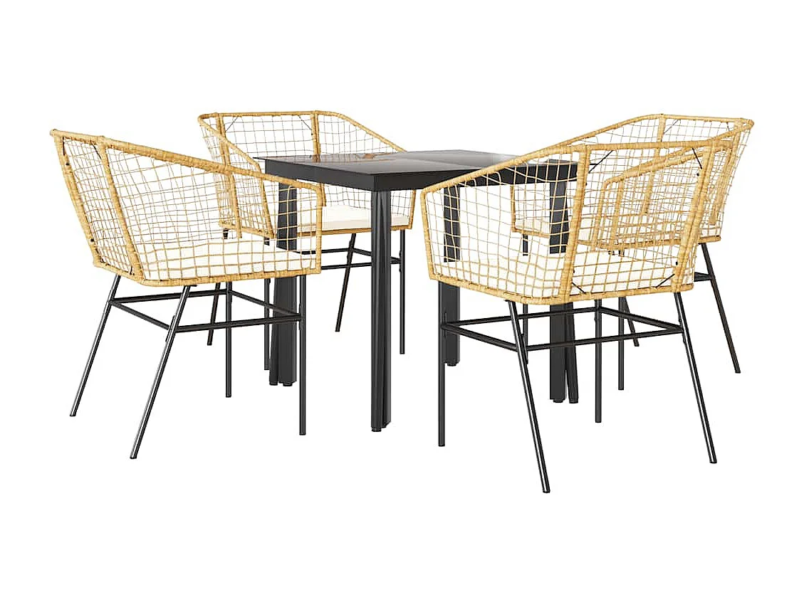 Juego de comedor jardín 5 piezas cojines ratán sintético marrón