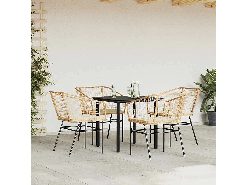 Juego de comedor jardín 5 piezas cojines ratán sintético marrón