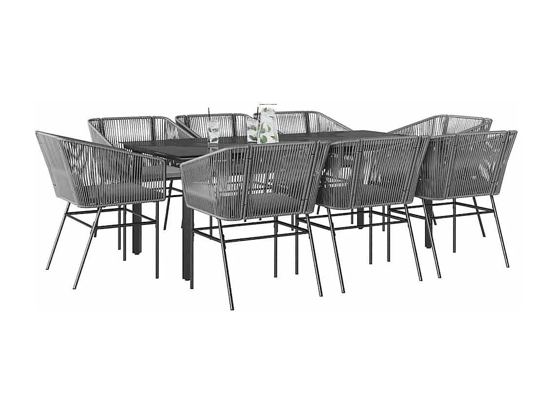 Juego comedor jardín 9 piezas cojines ratán sintético vidrio gris