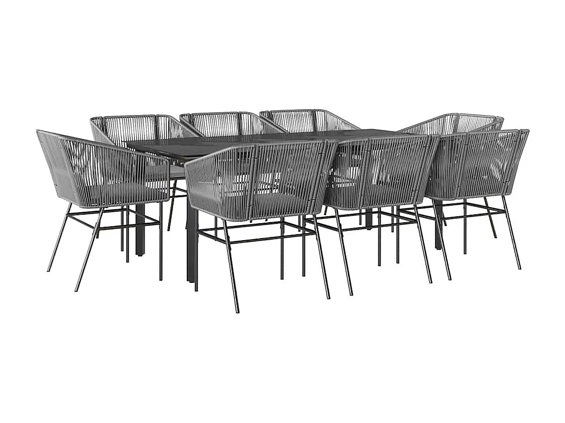 Juego comedor jardín 9 piezas cojines ratán sintético vidrio gris