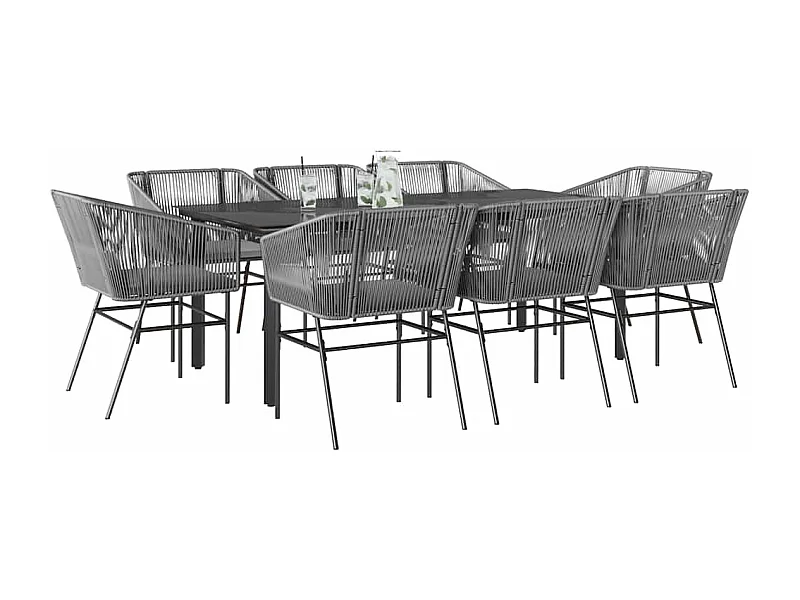 Juego comedor jardín 9 piezas cojines ratán sintético vidrio gris