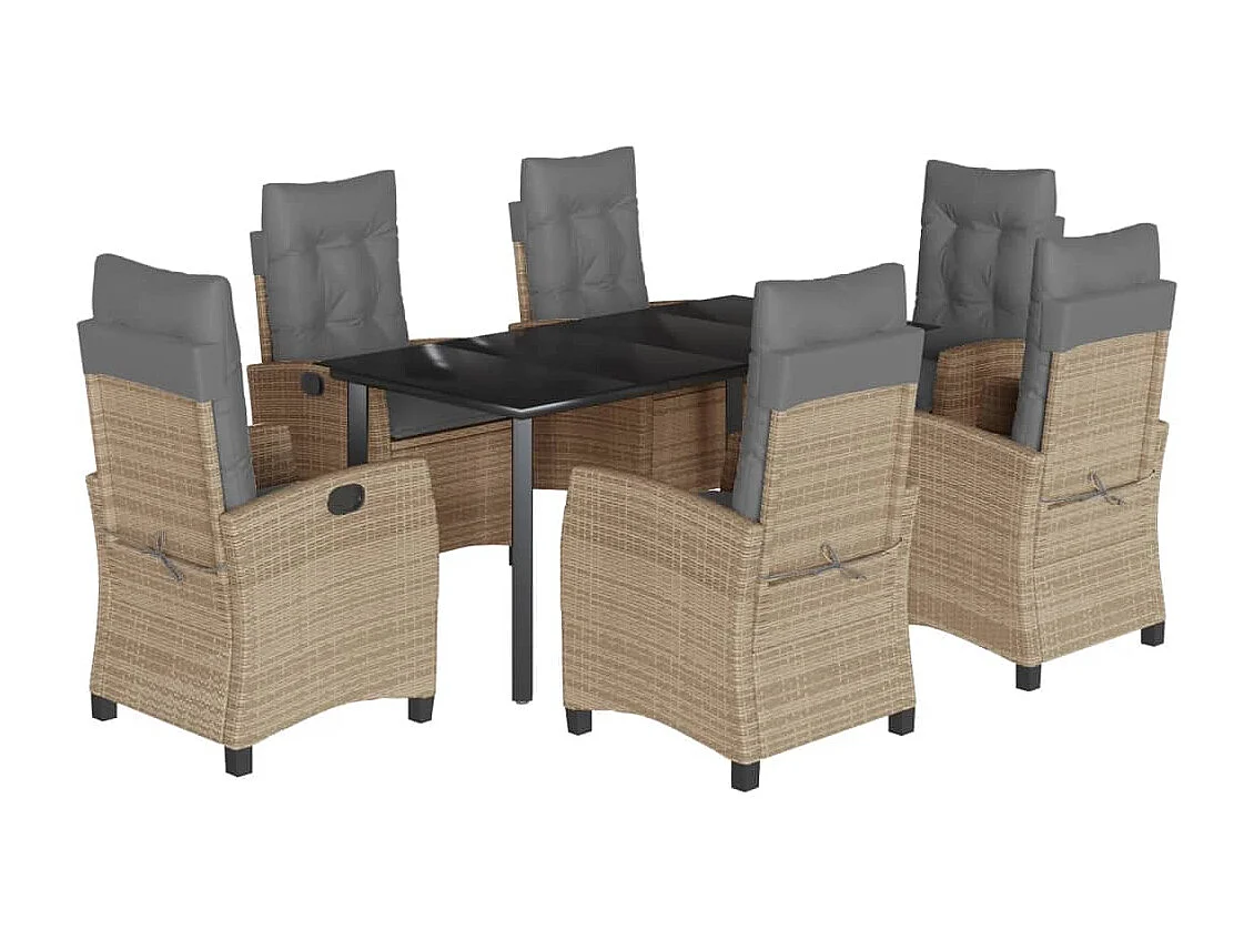 Ensemble à manger de jardin coussins 7 pièces mélange beige rotin