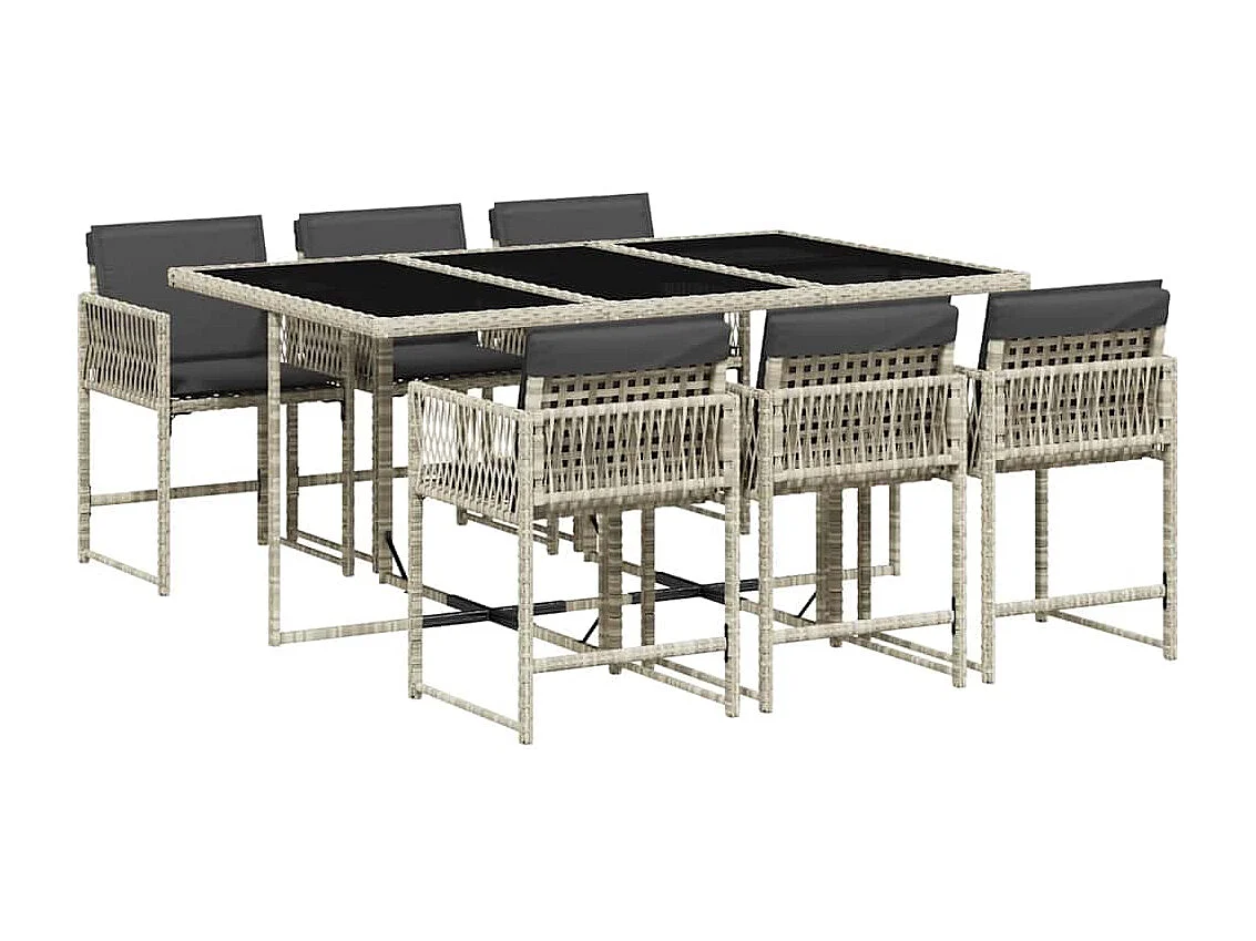 Set comedor jardín 7 piezas y cojines ratán sintético gris claro