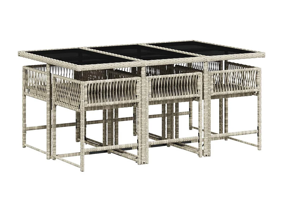 Set comedor jardín 7 piezas y cojines ratán sintético gris claro