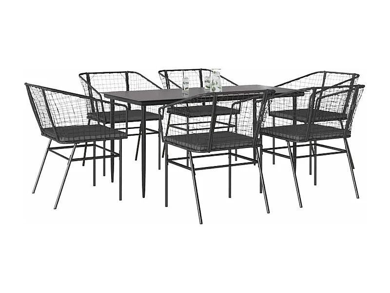 Set de comedor de jardín 7 piezas cojines ratán sintético negro