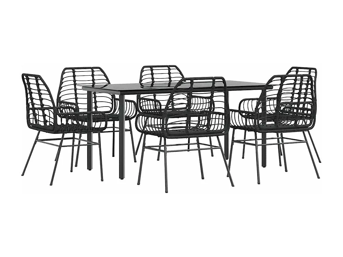 Juego de comedor jardín 7 piezas ratán sintético negro