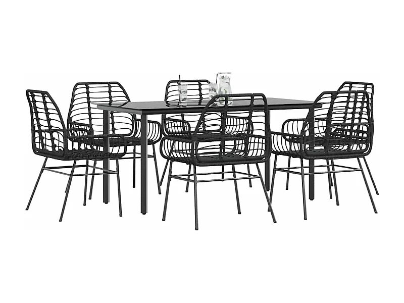 Juego de comedor jardín 7 piezas ratán sintético negro