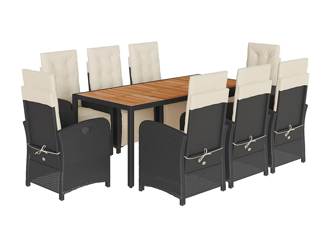 Ensemble à manger de jardin 9 pièces coussins noir résine tressée