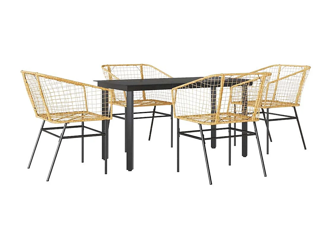 Juego de comedor jardín 5 piezas ratán sintético marrón