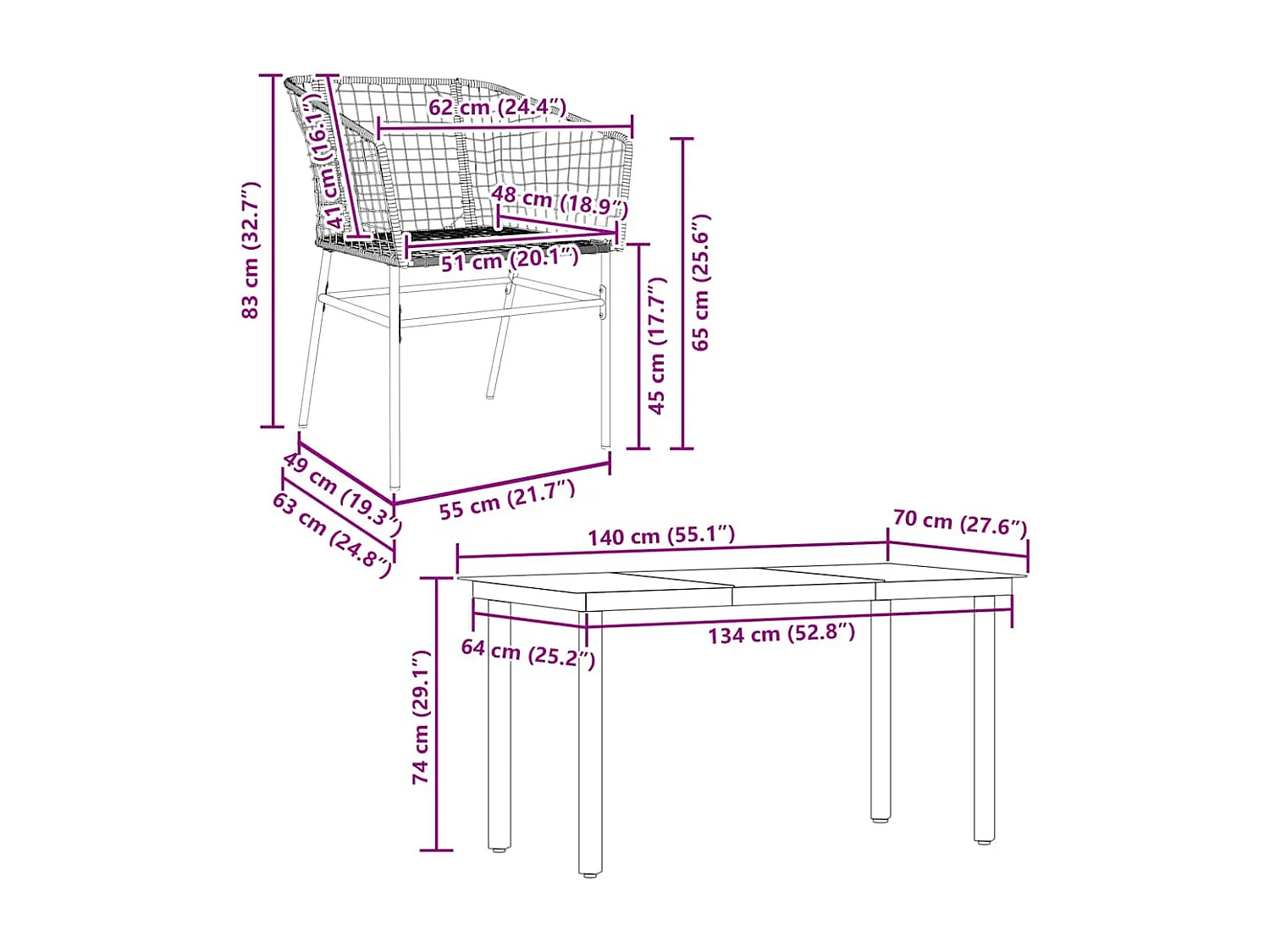 Juego de comedor jardín 5 piezas ratán sintético marrón