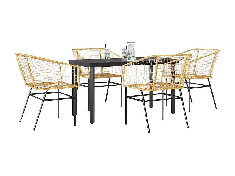 Juego de comedor jardín 5 piezas ratán sintético marrón