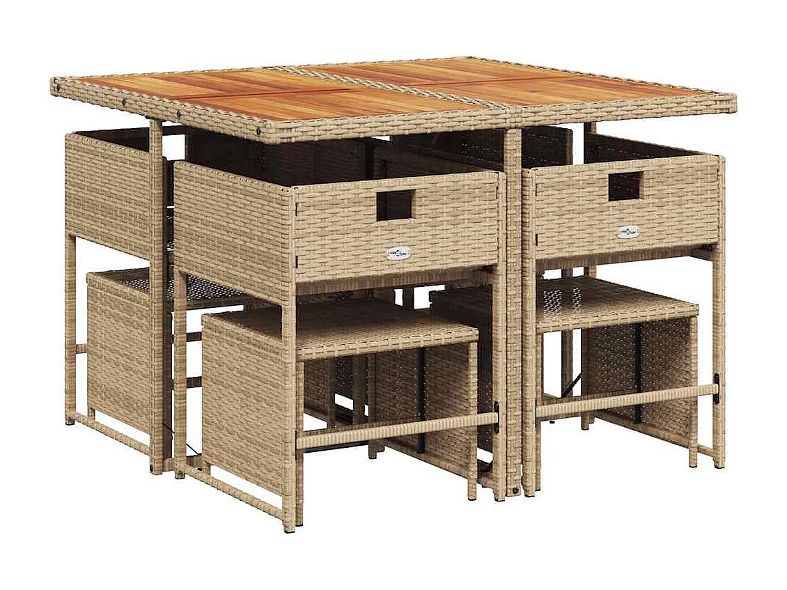 Ensemble à manger de jardin et coussins 9 pièces beige Poly rotin