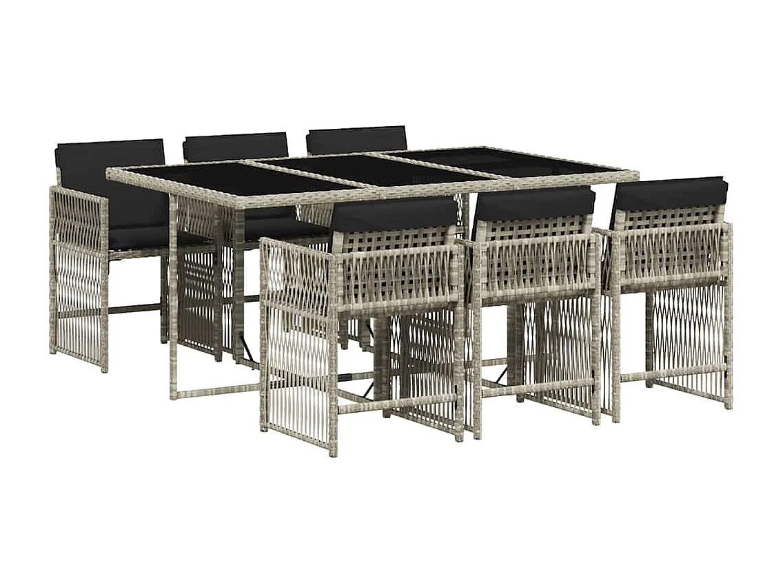 Set comedor jardín 7 piezas y cojines ratán sintético gris claro